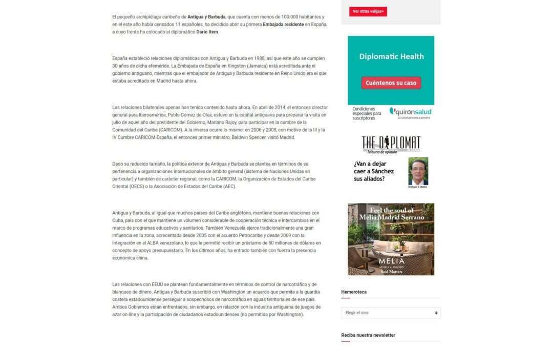 Antigua y Barbuda abre por primera vez su Embajada residente en España