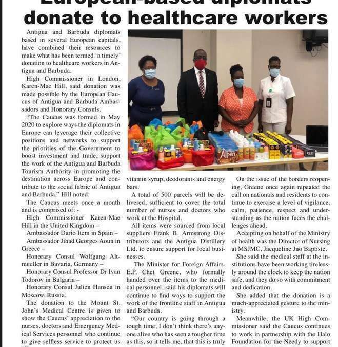 European-based diplomats donate to healthcare workers