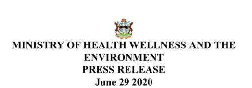 Ministry fo Health Wellness and the Environment Press Release