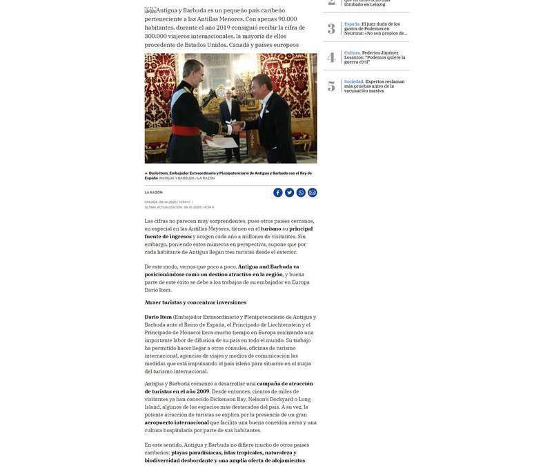 El Embajador Dario Item y el desarrollo turistico y empresarial de Antigua y Barbuda