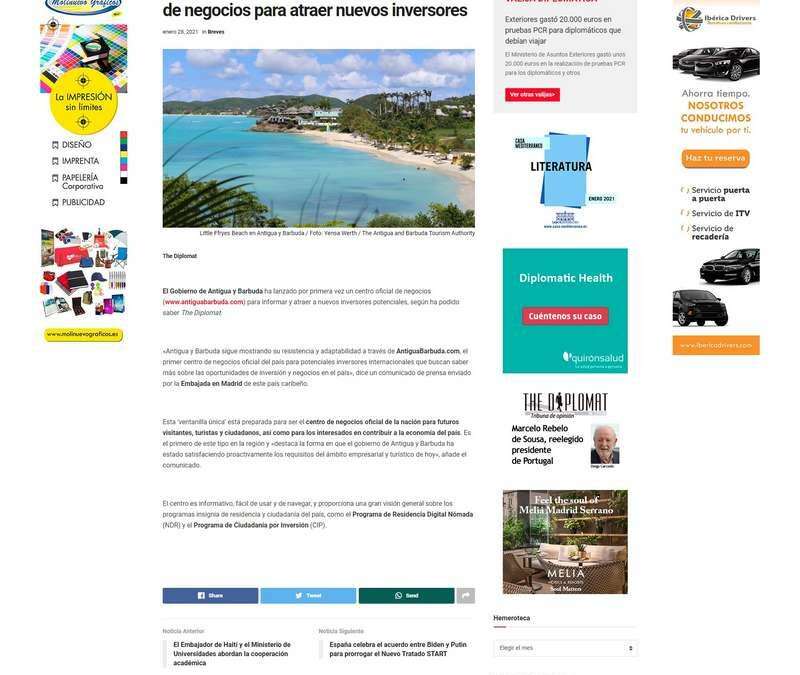 Antigua y Barbuda lanza su primer centro de negocios para atraer nuevos inversores