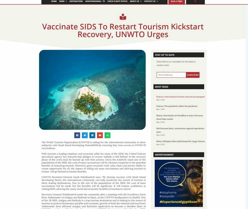 Vaccinate SIDS To Restart Tourism Kickstart Recovery, UNWTO Urges