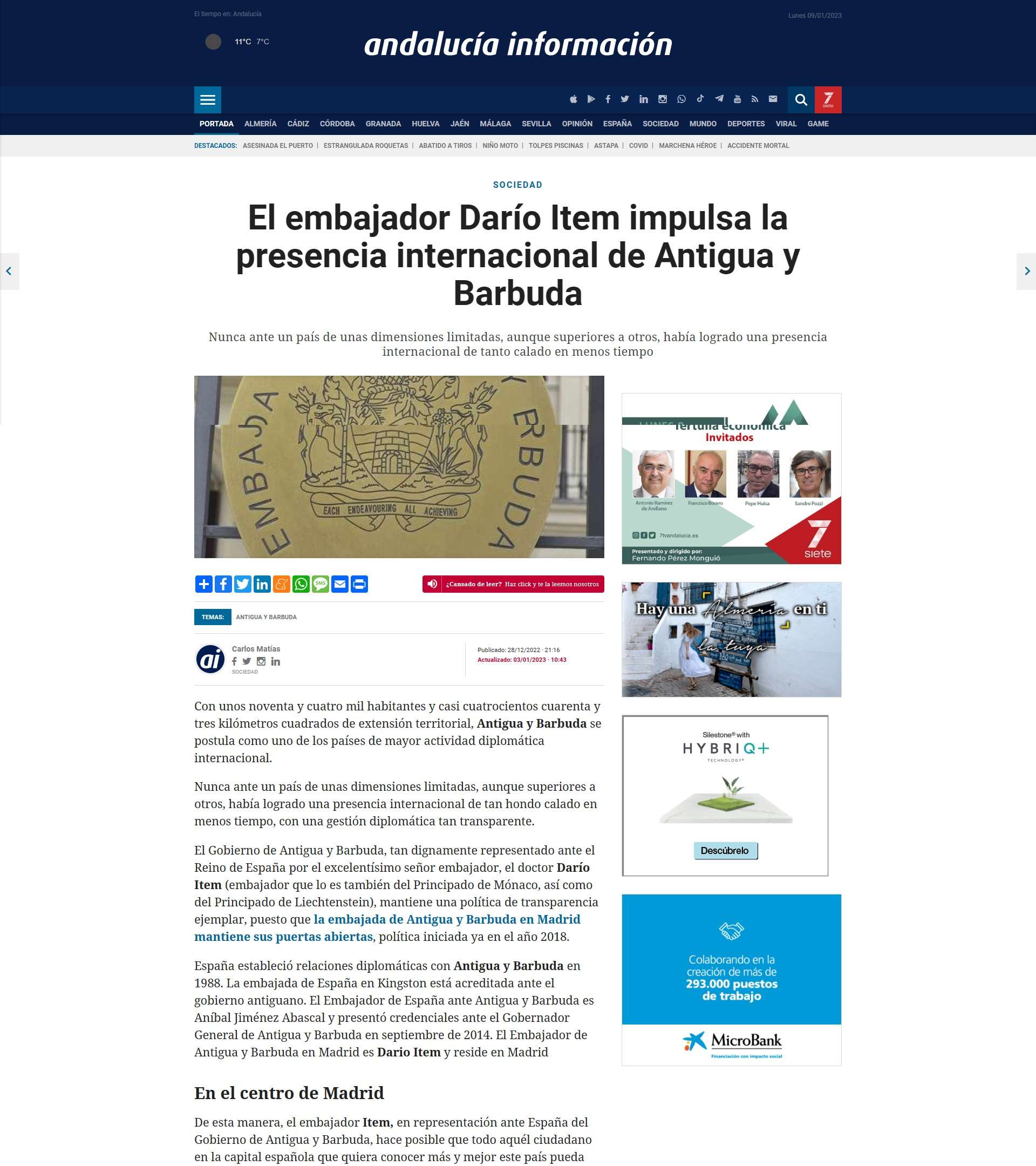 El embajador Darío Item impulsa la presencia internacional de Antigua y Barbuda