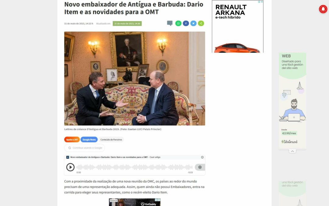 Novo embaixador de Antígua e Barbuda: Dario Item e as novidades para a OMT