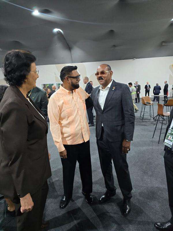 Prime Minister Gaston Browne Arrives in Belém, Brazil for COP30, Urges Immediate Climate Action to Protect Small Island Developing States (2) Prime Minister Gaston Browne with the Prime Minister of Tanzania, HE Kassim Majaliwa and former Commonwealth Secretary General Baroness Scotland at COP29